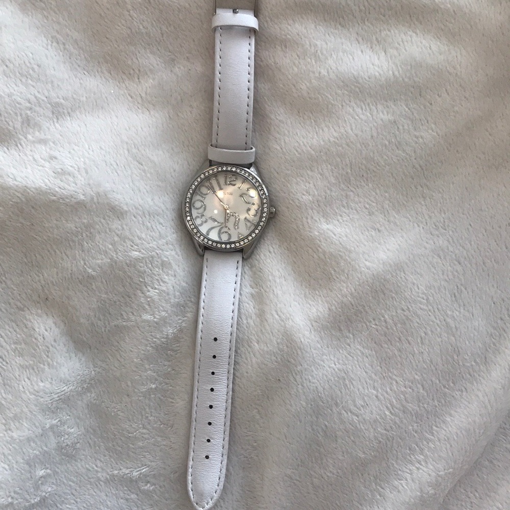 White leather guess watch
